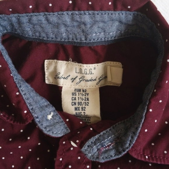 h&m l.o.g.g. maroon micro dot button down collared dress shirt 18-24 months baby - Picture 3 of 6